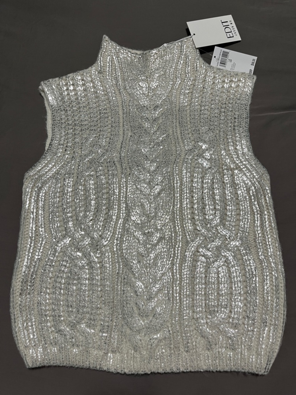Jason Wu Silver-Threaded Cream Cable-Knit Sleeveless Turtleneck Vest